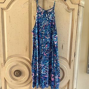 Lilly Pulitzer Multi Color Printed Halter flow Tank Dress w Pom Pom neck tie